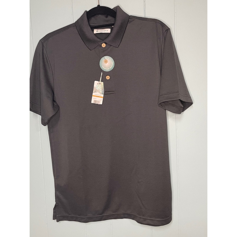 Cubavera‎ Polo Shirt Mens Small Jet Black New Moisture Wicking Textured Polo